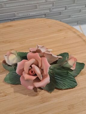 Vtg Pink rose CECILE BRUNNER 1985 Porcelain Franklin Mint Italy 6x3.25"  matte